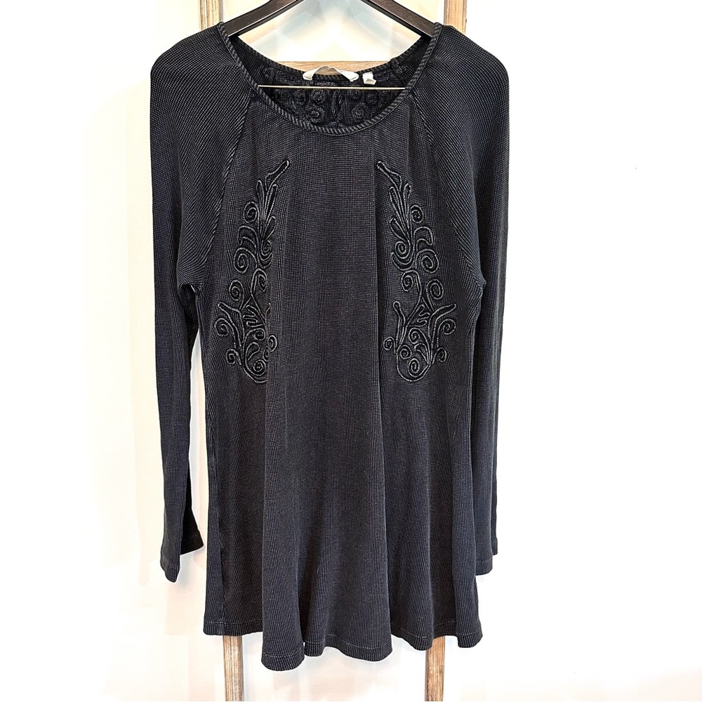 Soft Surroundings Camden Thermal Waffle Knit Embroidered Long Sleeve Top XL